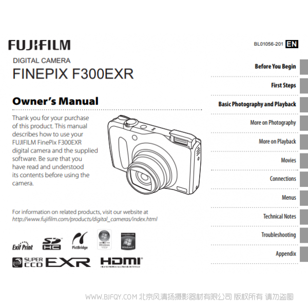 富士F300EXR   數(shù)碼照相機(jī) owner manual Fujifilm 北京風(fēng)清揚(yáng)攝影器材有限公司 關(guān)于這款產(chǎn)品的說(shuō)明書(shū)下載鏈接 說(shuō)明書(shū)下載 使用手冊(cè) pdf 免費(fèi) 操作指南 如何使用 快速上手 